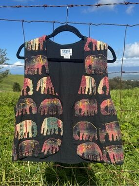 Vintage 90s Soho Compagnie Streetwise patchwork Madras Elephants Vest small